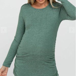 Pink Blush PinkBlush Maternity Mint Soft Knit Button Shoulder Ruched Side Top